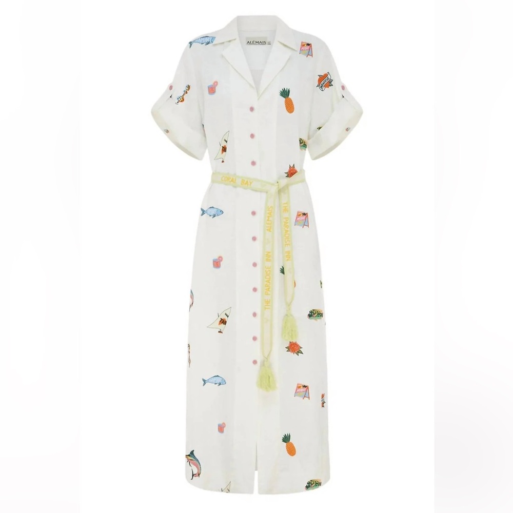Alemais Blue Marlin Embroidered Midi Dress